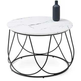 Halmar Runder Couchtisch Nubira - weißer Marmor / schwarz - Weiß