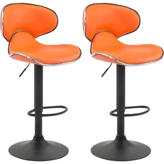 2-teiliges Barhocker-Set - Hochhocker - Bequeme Sitzposition, Kunstleder | Farbe: Orange | Grundfarbe: Schwarz