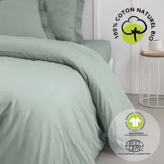 Bettbezug 220 x 240 cm, 100% Bio Baumwolle 57 Fäden, Organic Celadon, 2 Personen Bett, Knopfverschluss