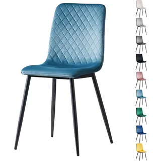 Esszimmerstühle LEXI im 2er Set, mit Samtbezug & Metallbeinen, Designerstuhl, Hellblau - Hellblau