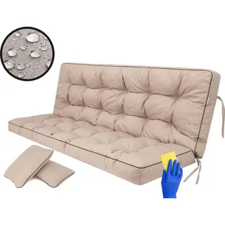 Bankauflage für Schaukelkissen, Polsterauflage für Gartenbank & Hollywoodschaukel,Sitzkissen & Rückenkissen, gesteppt, inkl. 2 Seitenkissen, 100 cm - beige - Beige