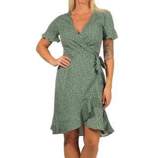 ONLY Damen Blusen Wickelkleid | Lockeres Midi Kurzarm Tunika Dress | Knielang mit Bindegürtel ONLOLIVIA, Farben:Grün-2, Größe:36