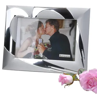 Moderner Fotorahmen 13x18cm Herz Silber aus Aluminium matt + glänzend kombiniert