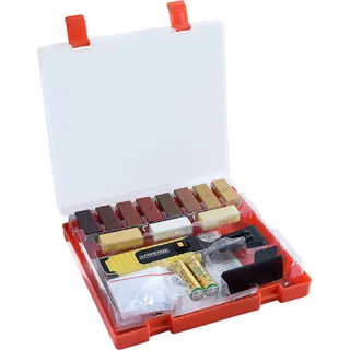 Werkzeyt Holz-Reparatur-Set 17teilig -11 unterschiedliche Farbtöne - Inkl. Wachsschmelzer, Hobel & Schleifschwamm - Geeignet für Holzoberflächen aller Art /Reparatur-Kit für Parkett & Laminat /B27691