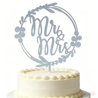 QEQSHQO Mr & Mrs Cake Topper Hochzeit, 1 Stück Silber Holz Tortenstecker & Tortendeko für Hochzeitstorte, Verlobung, Jahrestag & Party Kuchendeko