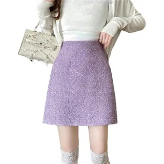 RKYNOOZX Rock Herbst Winter Tweed Röcke Frauen Hohe Taille Kurze Röcke Frauen Wild Schlanker A-Line-Rock