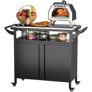 SUPEER Grillwagen Grilltisch, Pizzatisch mit 4 Rollen,304 Tischplatte aus Edelstahl,Rollwagen zum Grillen, Outdoor Servierwagen Outdoor Garten Trolley