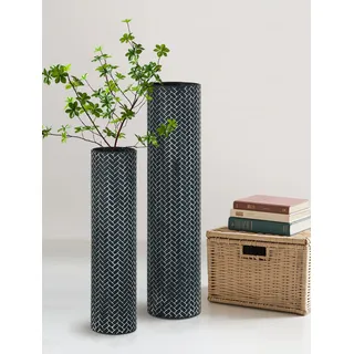 Sziqiqi Bodenvase Groß Schwarz Hohe: 70/55 cm Metall Bodenvasen für Wohnzimmer - Dekorative Vase Groß für Boden Set von 2 - Bodenvase XXL für Schlafzimmer Küche Kamin Ecke