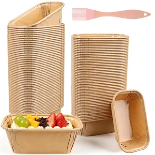 100 Stück Kastenform Papier, 8 x 4 x 4cm Backform Papier, Kastenform Kuchen mit Silikonpinsel, Mini Backform, Rechteckig Papierbackform Brotbackform für Kuchen, Brot, Dessert, Airfryer & Backofen