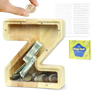 LEcylankEr Spardose Kinder Personalisierte A-Z Alphabet Sparbüchse Holz Spardose Dekoration Kreative groß Sparschwein als Geschenke für Geburtstag, Weihnachten und Thanksgiving (Z)