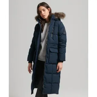 Superdry für Damen. W5010370A Langer Mantel aus Kunstpelz Everest navy (S), Lässig, Polyester, Nachhaltig, Marine
