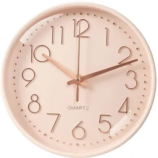 Aolso Wanduhr, geräuschlos und tickt Nicht, Batteriebetriebene runde Wanduhr, Digitale Wwanduhr, modernes Quarz-Design, für Wohnzimmer, Büro, Küche oder Kinderzimmer (Pink Roségold, 20CM)