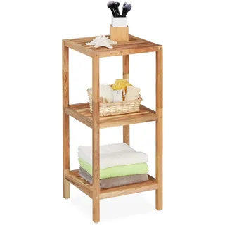 Relaxdays Badregal Walnuss, HBT: 79 x 36 x 36 cm, 3 Ablagen, Natur | quadratisch, Standregal Küche, Badezimmer Regal Holz