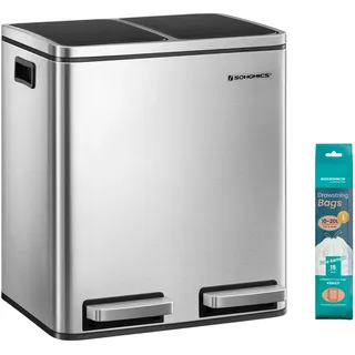 Songmics Mülltrennsystem 2 x 15 l Metallicsilber-Schwarz