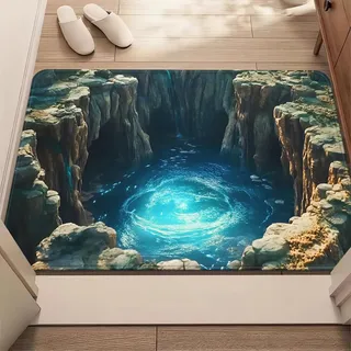 EUxrbanime 3D Teppich Optische Täuschung Loch Brunnen mit Leiter Motiv, 3D Effekt Fussmatte Teppich Loch Im Boden Türmatte für Eingang rutschfest