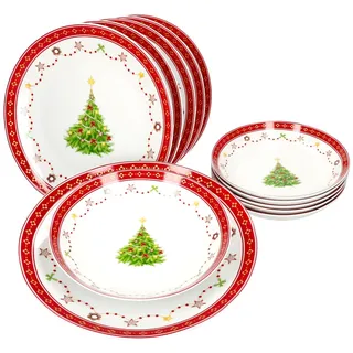 Mambocat Weihnachtstraum Tafelservice 12-tlg. 6 Personen weiß/rot/gold