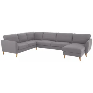 Home affaire Wohnlandschaft »MARSEILLE XXL 349cm, U-Form, Ottomane rechts/links wählbar« Massivholzbeine Eiche, Landhausstil, Wellenunterfederung, grau