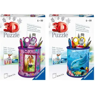 Ravensburger 3D Puzzle 11175 - Utensilo Pferde - 54 Teile - Stiftehalter für Tier-Fans ab 6 Jahren & 11176 - Utensilo Unterwasserwelt - 54 Teile - Stiftehalter für Tierliebhaber ab 6 Jahren