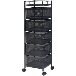 [en.casa] Rollwagen Sunndal Servierwagen mit 5 Ebenen 94,5x27x27cm Schwarz - Schwarz