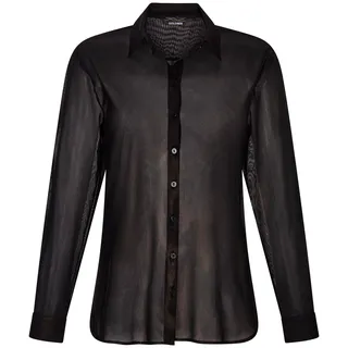 Hemdbluse GOLDNER "Edle Metallic-Bluse mit Hemdkragen", Damen, Gr. 38, schwarz (schwarz, gemustert), Obermaterial: 90% Polyester PES. 10% Elasthan EL., Modisch, Blusen Hemdbluse, semitransparenter Mesh