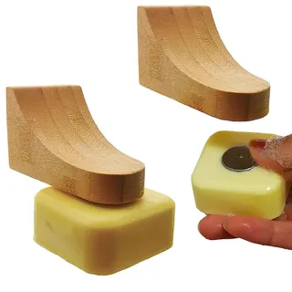 Magnetischer Bambus-Seifenhalter für die Duschwand, für Stückseifen, selbstentleerend, Aufbewahrung für Seife und Bartshampoo, Schluss mit aufgeweichter Seife, Seifenschale für Bad und Küche, 2 Sets