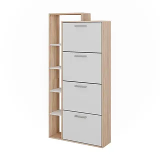 Vicco Schuhkipper Orlando Weiß/Sonoma 80 x 166.1 cm mit 4 Fächern , Weiß, Sonoma Eiche , Holzwerkstoff , Rechteckig , 80x166.1x24.2 cm , Garderobe, Schuhaufbewahrung, Schuhkipper