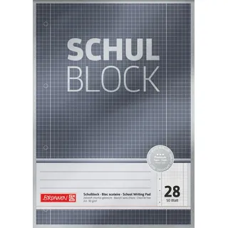 Brunnen 1052628 Schulblock/Notizblock Premium (A4, 50 Blatt, kariert, mit Randlinien, Lineatur 28, gelocht, kopfverleimt, 90g/m2)