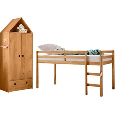 Bild »Alpi«, (Spar-Set, 2 St.), Hochbett und Kleiderschrank in Hausoptik, perfekt für kleine Räume