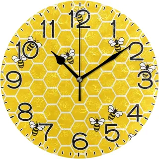 ALAZA Wanduhr mit gelben Bienen und Honig, batteriebetrieben, Nicht tickend, geräuschlos, Quarz, analog, rustikal, Bauernhaus, runde Uhr, Retro-Dekoration für Zuhause, Küche, Wohnzimmer, Badezimmer