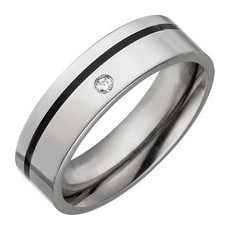 SIGO Partner Ring Titan mit Keramik schwarz 1 Diamant Brillant Partnerring Titanring