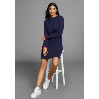 Laura Scott Strickkleid Ohne Taschen mit Kontrastfarbakzenten und Kapuze, blau