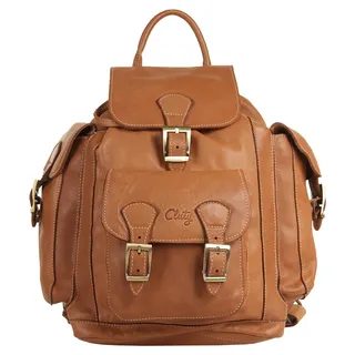 Cityrucksack CLUTY "CLUTY Damen Rucksack echt Leder, Made in Italy", Damen, Gr. B/H/T: 35cm x 33cm x 14cm, onesize, braun (cognac), Leder, Rindsleder, unifarben, Rucksäcke Cityrucksack, echt Leder, Made in Italy