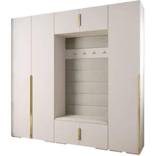 Abiks Möbel Garderoben-Set 236,7/250/47 , Weiß, Kaschmir, Goldfarben , Holz , Nachbildung , 13 Fächer , 250x236.7x47 cm , Garderobe, Garderoben-Sets & Garderoben-Serien, Garderoben-Sets