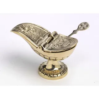 Weihrauch Schiffchen mit Löffel und Deckel Messing Gold (Höhe 7 cm x Länge 13 cm)