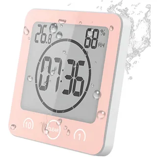 VORRINC Shower Clock Bad Uhr Wasserdicht Badezimmeruhr Uhr mit Saugnapf LCD Display Luftfeuchtigkeit Temperatur Wanduhren,Countdown Timer (Rot)