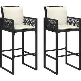 vidaXL Garten-Barhocker mit Kissen 2 Stk. Schwarz Poly Rattan - Weiß