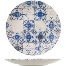 H&h set 12 piatti piani lotus in stoneware blu e avorio cm 28