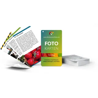 Fotokarten Fotoideen | Fotoaufgaben Bildgestaltung Fotohacks & Inspiration für kreative Foto Aufgaben | Spickzettel Fotografie Zubehör Hacks | Geeignet für Kamera- & Handy-Fotografen ab 10 Jahren