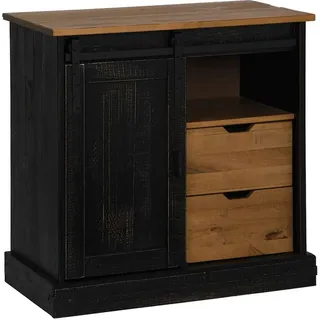 Sideboard HALDEN mit Schiebetür Schwarz 80x40x80 cm Massivholz - Schwarz