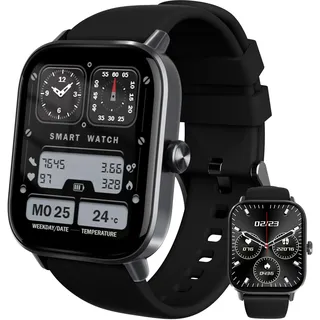 YISH Smartwatch Herren Damen: Smart Watch Fitness Tracker 1,83 Zoll Display, 20+ Sportmodi Fitnessuhr Herzfrequenz Schlafmonitor Schrittzähler, IP68 Wasserdicht Sportuhr für Android iOS Schwarz
