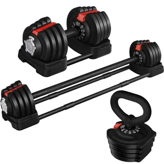 Yaheetech 3-in-1 Verstellbare Hanteln Hantel-Set Gewichtsstufen 1,5 kg bis 18 kg schwarz