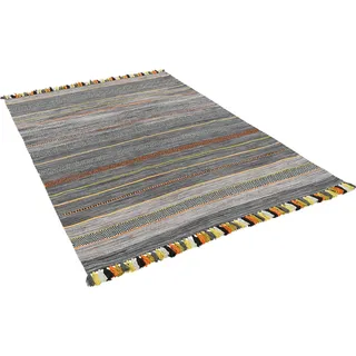 Pergamon Natur Teppich Bauwolle Kelim Kalleen Anthrazit in 6 Größen