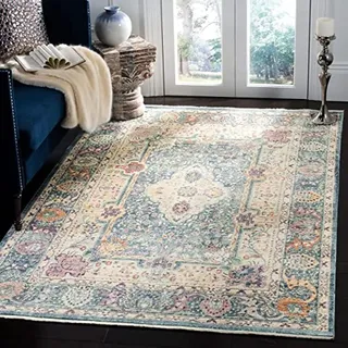 SAFAVIEH Traditionell Teppich für Wohnzimmer, Esszimmer, Schlafzimmer - Illusion Collection, Kurzer Flor, Blaugrün und Creme, 183 X 274 cm