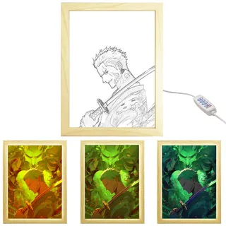 MeYuxg Anime Zoro Rahmen, Anime LED Box, Kreative LED Bilderrahmen, Japanische Lampe für Wohnzimmern, Schlafzimmern und Cafés, Roronoa Zoro A
