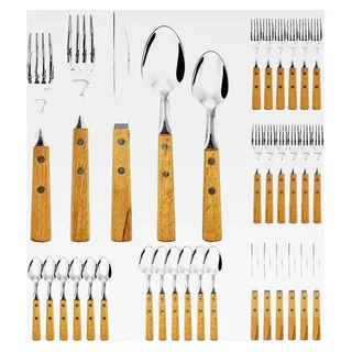 Besteckset mit Holzgriffen, 30-teiliges Edelstahlbesteck für 6 Personen, Messer-Gabel-Löffel-Set mit Rosenholzgriffen, spülmaschinenfest für Haushalt, Küche, Restaurant und Feiern