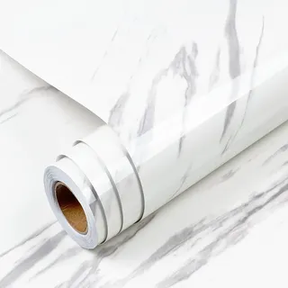YENHOME Selbstklebende Tapete Weißem Marmor Badezimmer 60x300cm Weiß Selbstklebende Vinylfolie Marmor Optik Tapeten Küche Klebe Tapete Vinyl Wasserfest Wohnzimmer Schlafzimmer