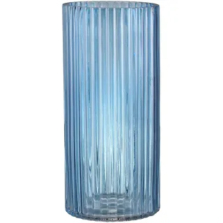 KAYLETIN Geriffelte Glasvase für Blumen, blaue Glasvasen für Blumenstrauß, Blumenvase, moderne Vasen für Wohnzimmer, Schlafzimmer, Esstisch, Büro, Hochzeit, Bücherregal, 25 cm