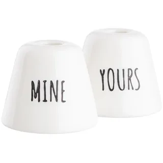Butlers Zahnbürstenhalter (6er Set) Mine Yours , Weiß , Keramik , 6x4.5x6 cm , Badaccessoires, Zahnputzbecher
