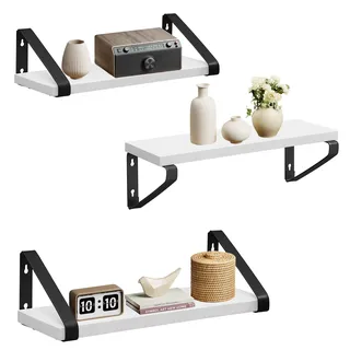 VASAGLE Wandregal, Schweberegal, 3er Set, Regalbrett, 2 Montagemöglichkeiten, 30/35/40 cm, für Wohnzimmer, Küche, Arbeitszimmer, Badezimmer, weiß-mattschwarz LWS033B14