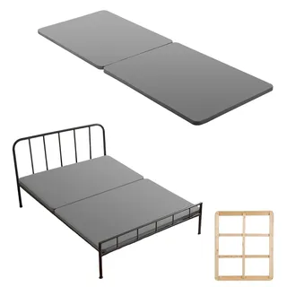 SucceBuy Bunkie-Boards für Queensize-Betten 1900x1330x38 mm, 2-teilig, Bettstützlatten mit 200D Oxford-Gewebe, Holzmatratzenauflage, Matratzen-Unterbau, Grau - Grau